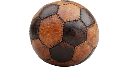 Vintage Soccer Ball: Close-up of a classic soccer ball, its unique stitched pattern and aged leather tell a story of sporting heritage, evoking nostalgia and the thrill of the game. 