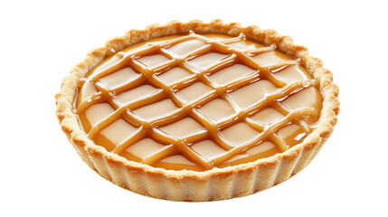 Delicate Caramel Tart Filled with Creamy Caramel Custard and Decorated with Thin Caramel Lattice on Top, Fully Isolated on Transparent Background, Generated AI
