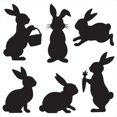set of vector different type of EASTER bunny silhouettes	