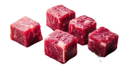 Gourmet Raw Beef Cubes: A tantalizing arrangement of vibrant, raw beef cubes, showcasing the rich color and texture of premium cuts, inviting culinary exploration and gastronomic pleasure.