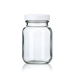 Clear empty glass jars with white lid mock up isolated on white