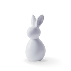 3D white ceramic easter bunny isolated. Render abstract rabbit icon porcelain. White chocolate bunny symbol. Easter holiday decor element. Vector illustration