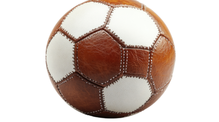 Vintage Football: A detailed shot of a classic leather football. Its brown and white panels and stitched design evoke a sense of nostalgia for the beautiful game. 