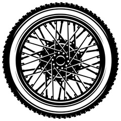 Detailed Vector Illustration of a Motorcycle Wheel with Spokes and Tire Tread Pattern.