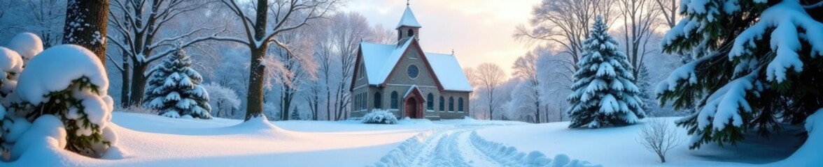 Snow-covered church grounds invite exploration, ground,, frosty