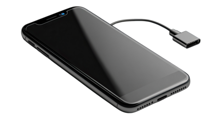 Sleek Connection: A close-up shot captures a smartphone connected to a charging cable against a solid background, accentuating its elegant design.