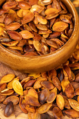 ripe pumpkin seeds fried to brown and golden