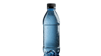 Refreshing hydration: A close-up shot showcases a sleek, transparent water bottle against an elegant background, with visible condensation, conveying refreshment and purity