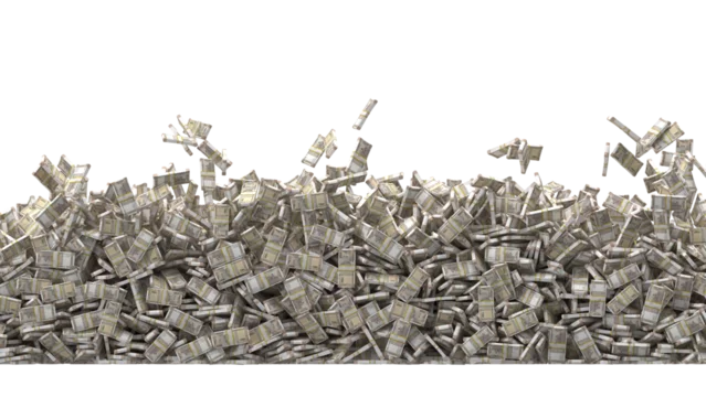 A mountain of indian rupee bills falling