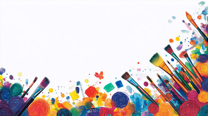 Corner borders filled with craft supplies like paintbrushes, yarn, fabric swatches, and handmade items to celebrate National Craft Month