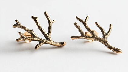 Obraz premium Delicate branch stud earrings. Detailed bronze-toned branch-like designs