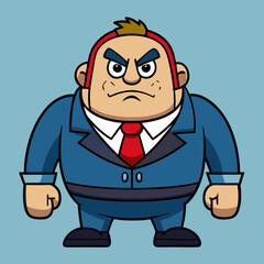 Obraz premium Angry Boss: An illustration of a stern-faced, cartoonish boss in a professional suit, radiating authority and displeasure.
