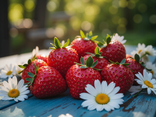 strawberries on a wooden table