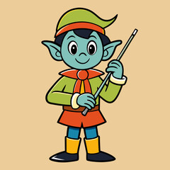Obraz premium Enchanting Elf's Guidance: A whimsical elf figure, radiating charm and hinting at wonder with a subtle smile, and a magic wand, offering a sense of guidance.