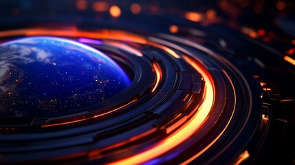 Obraz premium Futuristic planet earth inside a hi-tech interface with light streams