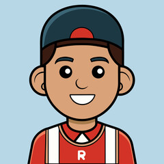 Obraz premium Young Man in Casual Attire: A youthful individual, sporting a casual red t-shirt and a cap, smiles warmly at the viewer.