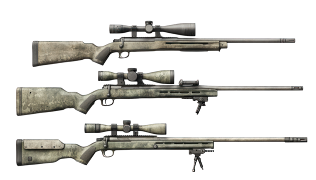 Sniper Rifles HighPower Hunting Weapons isolated on transparent background
