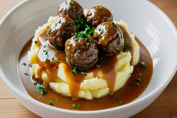 Delicious ice cream dessert with chocolate sauce