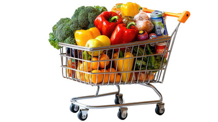 Shopping Cart Full of Fresh Produce and Groceries