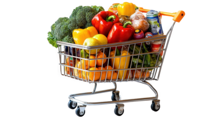 Shopping Cart Full of Fresh Produce and Groceries