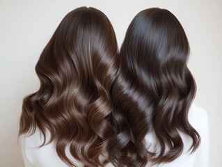 Naklejka premium A woman with long wavy brown hair on a mannequin head