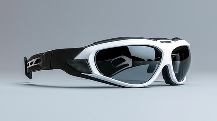 Sleek White and Black Sports Sunglasses with Dark Lenses and Stylish Design on a Neutral Background