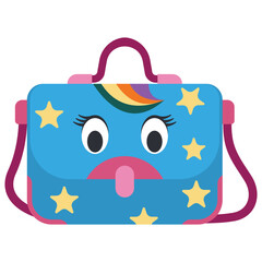 Cute unicorn handbag for girls vector cartoon illustration isolated on a white background.