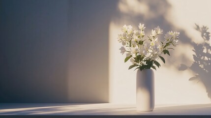 Bright and Serene Floral Arrangement in Minimalistic White Vase on Sunlit Table