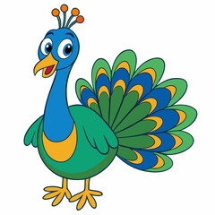 Joyful Peacock's Vibrant Display: A captivating illustration showcases a majestic peacock with a colorful and detailed tail, exuding elegance and charm. 