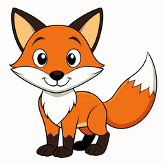 Obraz premium Cute Cartoon Fox: A charming illustration of a cartoon fox, perfect for playful projects. The fox features striking orange fur, playful eyes, and a fluffy tail, making it ideal for design needs.