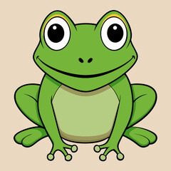 Obraz premium Happy Frog Cartoon: A cheerful green frog with big, expressive eyes smiles broadly, radiating happiness and friendliness. 