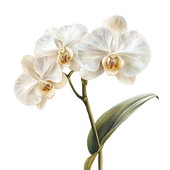 Obraz premium Elegant White Orchid Flower with Green Leaves Isolated on a Transparent Background