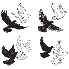 Obraz premium Pigeon silhouette, flying dove silhouette vector on white background