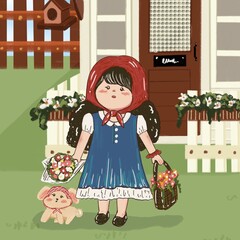 House, home, dolls, playground, play house, cute, cute girls, flowers, floral, landscape 