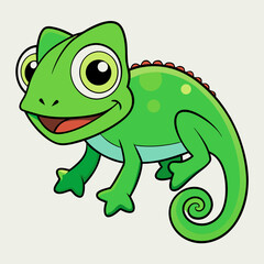 Obraz premium Smiling Green Chameleon: A captivating illustration of a vibrant green chameleon, radiating a cheerful disposition with a wide, inviting smile and playful eyes.