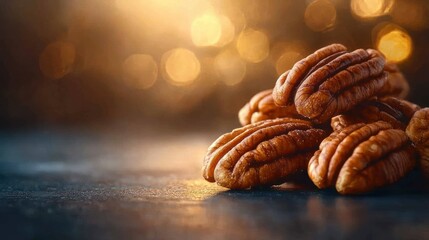 Roasted Pecans, Festive Lights, Dark Table, Food Photography