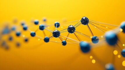 Abstract Blue Molecular Structure Golden Background. AI Generated