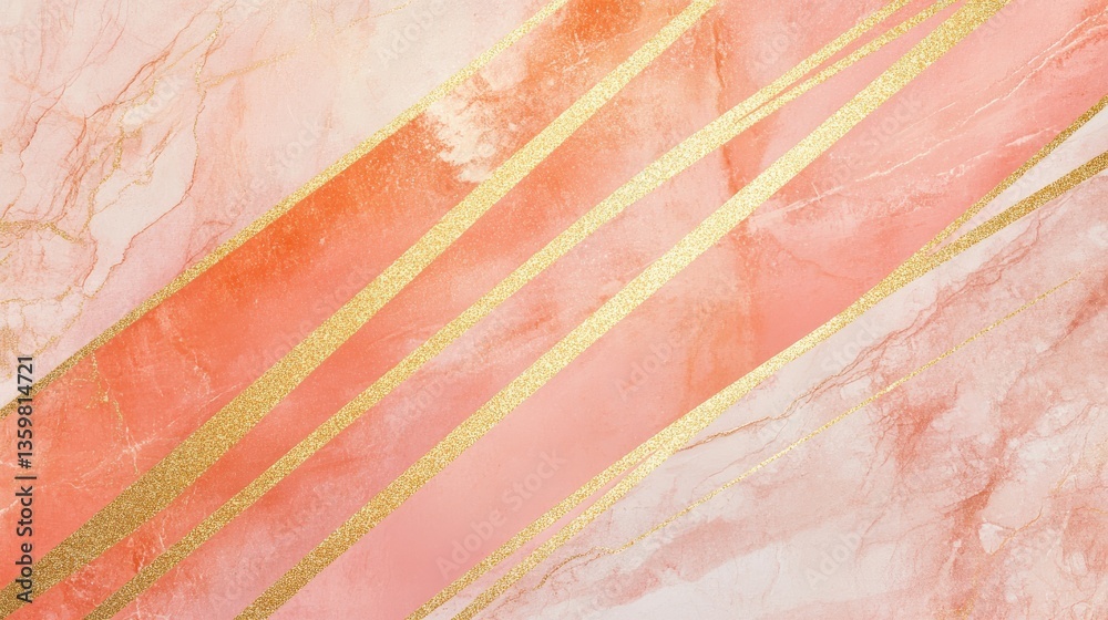 Poster soft pencil strokes create elegant pastel coral tones with shimmering gold accents on a textured bac