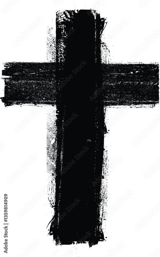 Poster Textured Religion Cross . Christian cross . Vector cross with rough edges
