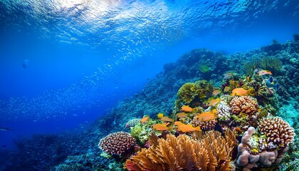 Colorful Underwater Coral Reef with Tropical Fish