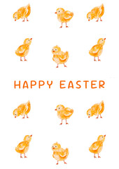 Happy Easter Postcard – Cute Yellow Chick Watercolor Illustration for Springtime Celebration and Religious Renewal