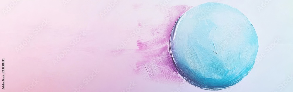 Poster Abstract composition featuring a circular blue shape against a soft pink background with negative space emphasis