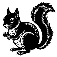 Obraz premium Squirrel Silhouette: A captivating monochromatic representation of a squirrel in a bold graphic style, showcasing its distinctive features in a clean, striking aesthetic. 