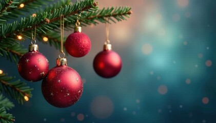 Colorful Christmas ornaments hanging from a branch, christmas tree, tree