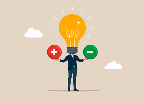Control test, for and against, pros and cons. Decision making under uncertainty. Plan, saving and investment or stock market rebound and economic recover concept. Flat vector illustration