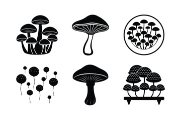 set of fungi silhouette vector illustration