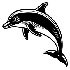 Obraz premium Dolphin's Grace in Monochrome: A sleek dolphin leaps gracefully, its form rendered in striking black and white, evoking a sense of oceanic wonder and playful energy.