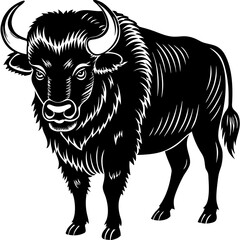 Obraz premium Bold Bison: A powerful and majestic bison, rendered in bold black and white, stands proudly, its massive frame and impressive horns conveying strength and resilience.