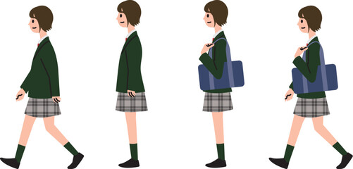 歩く女子高校生と立ち止まる女子高生
