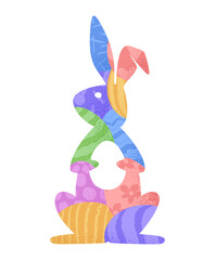 Easter bunny. bunny or rabbit silhouette with easter textured eggs inside vector icon isolated on white background